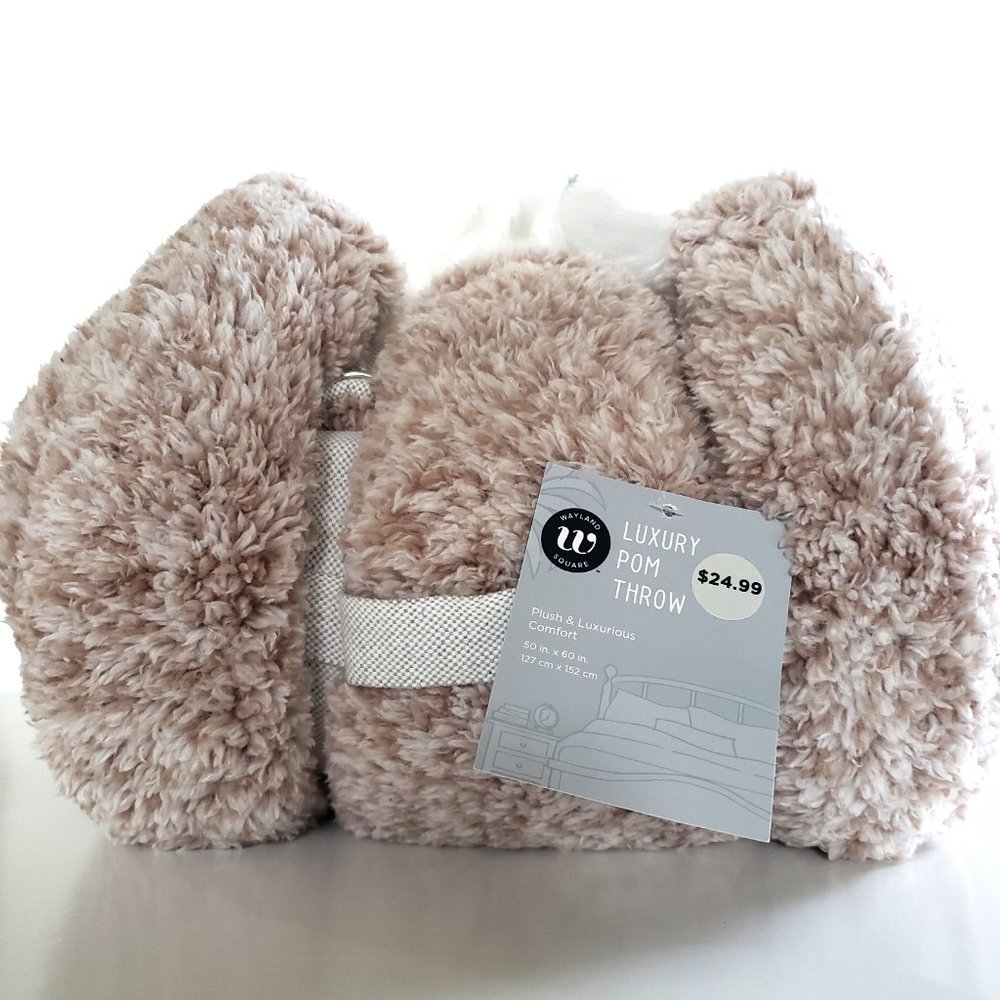 Wayland Square Luxury Pom Throw (Tan with White Pom)